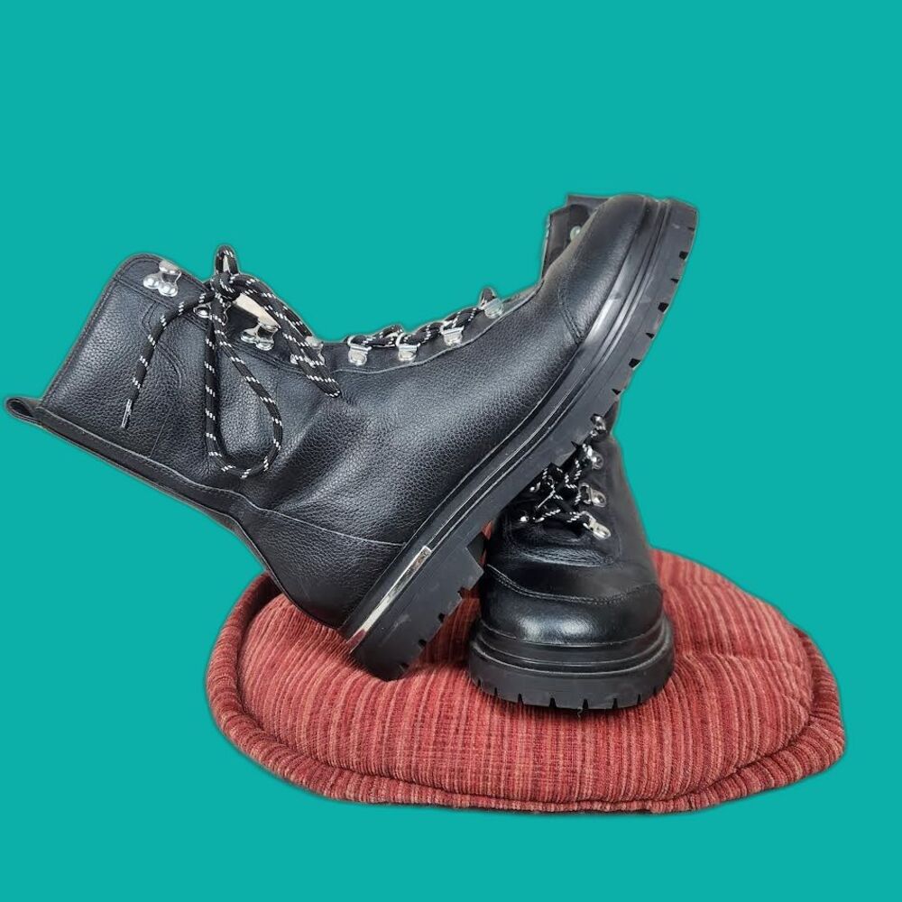 VIA SPIGA Women's Black Platform Tavvi Leather Combat Boots 10M Goth Biker Retro